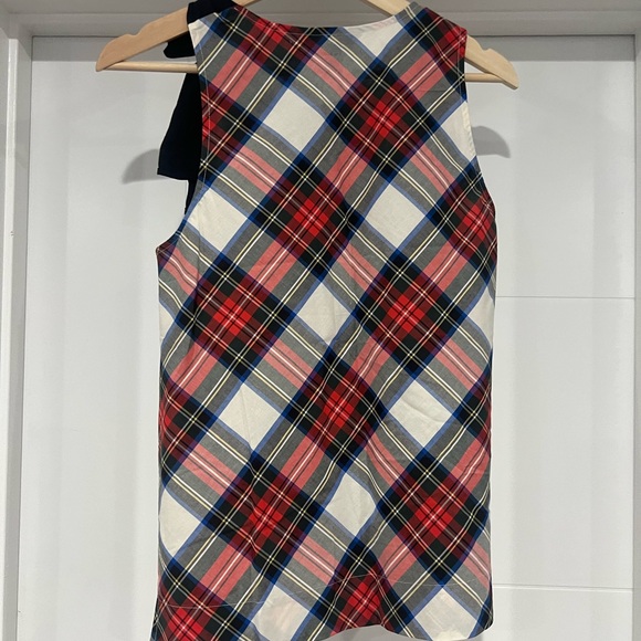 J Crew Plaid Tartan Sleeveless Bow Top - Size 0 - Picture 3 of 4